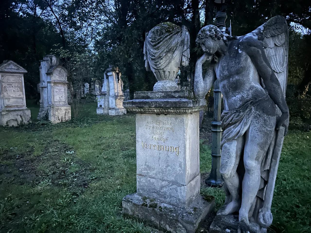 Angel figure on a grave at St. Marx Cemetery in Vienna