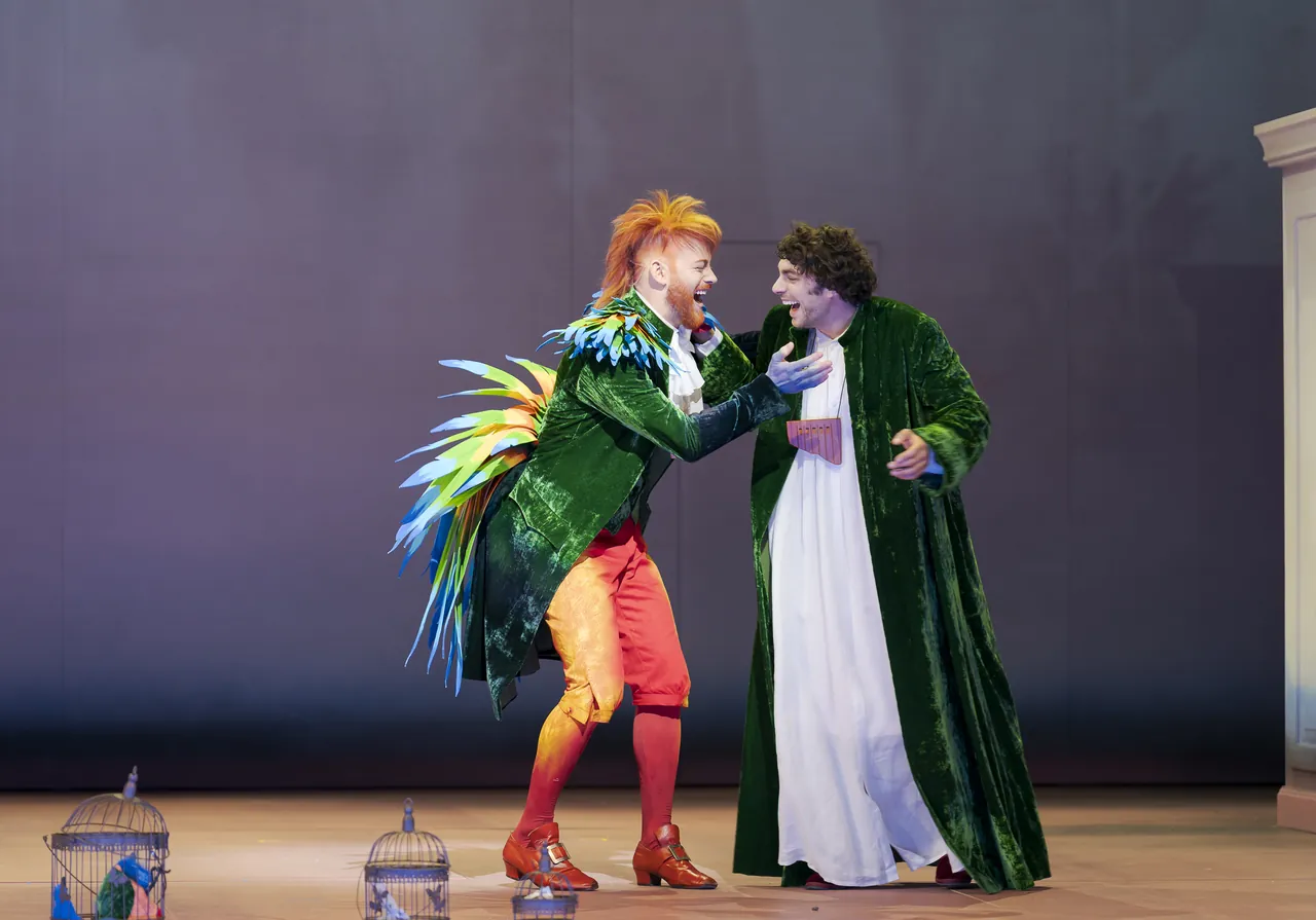 Papageno and Mozart on stage at the Haus für Mozart